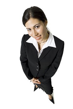 simsearch:640-02771838,k - Young businesswoman smiling from above Stock Photo - Premium Royalty-Free, Code: 640-01363869
