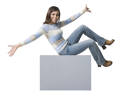 simsearch:640-01355807,k - Woman sitting on blank sign Stock Photo - Premium Royalty-Free, Code: 640-01540396