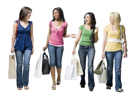 friends silhouette group - Four women with shopping bags smiling Stock Photo - Premium Royalty-Free, Code: 640-01575240