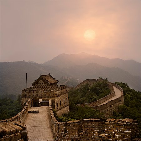 Aerial view of the Great Wall of China Stock Photo - Premium Royalty-Free, Code: 640-01645427