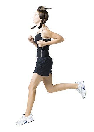 runner side view white background - Profile of teenage girl jogging Stock Photo - Premium Royalty-Free, Code: 640-01645732