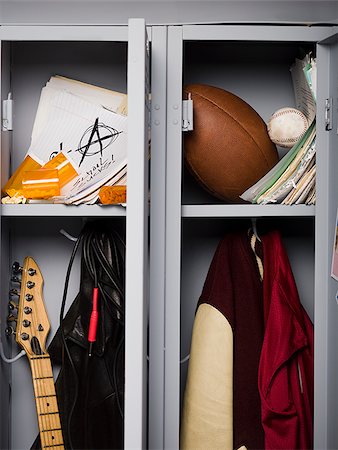 football locker room photography - Contents of high school lockers. Stock Photo - Premium Royalty-Free, Code: 640-02657058