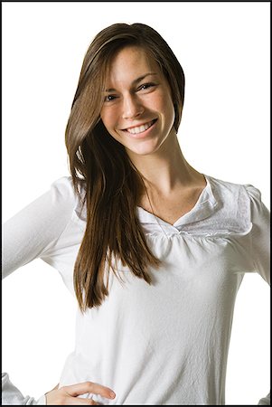 simsearch:640-02655752,k - young woman with a white shirt, smiling. Stock Photo - Premium Royalty-Free, Code: 640-02657404