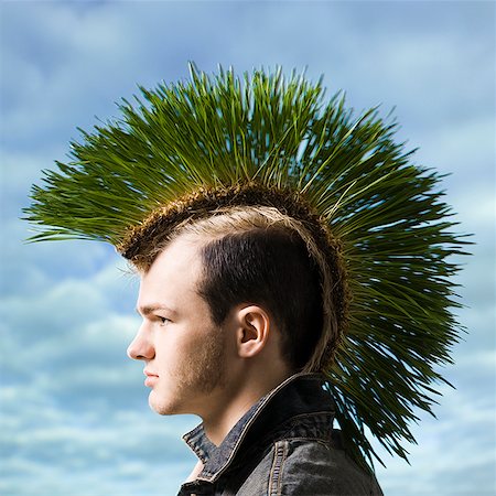 rocks square - man with a grass mohawk Stock Photo - Premium Royalty-Free, Code: 640-02658997