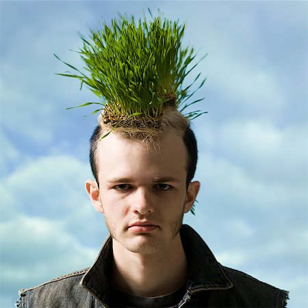 rocks square - man with a grass mohawk Stock Photo - Premium Royalty-Free, Code: 640-02658998