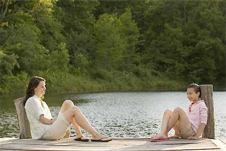 simsearch:640-01358086,k - Profile of a woman and her daughter sitting face to face on a pier Stock Photo - Premium Royalty-Free, Code: 640-02767373