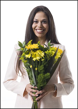 simsearch:640-02767900,k - Portrait of a young woman holding a bouquet of flowers and smiling Stock Photo - Premium Royalty-Free, Code: 640-02768389