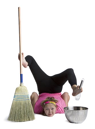 escoba - Female contortionist sweeping and mixing Foto de stock - Sin royalties Premium, Código: 640-02768500