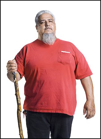simsearch:640-01358499,k - Homme de corpulence plus âgé avec une barbe longue grise tenant une canne Photographie de stock - Premium Libres de Droits, Code: 640-02768544
