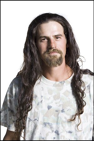 simsearch:640-01358499,k - Homme avec des cheveux longs et une barbiche Photographie de stock - Premium Libres de Droits, Code: 640-02768564