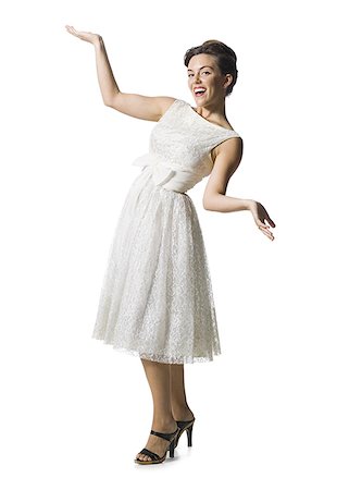 simsearch:640-01355807,k - Woman in white dress gesturing Foto de stock - Sin royalties Premium, Código: 640-02769854