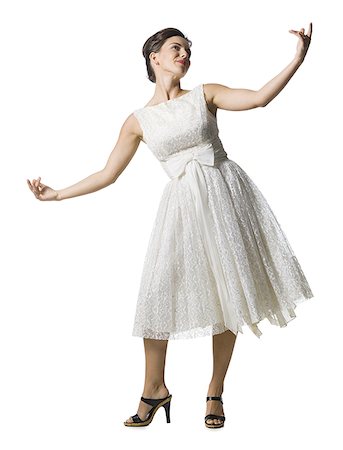 simsearch:640-01355807,k - Woman in white dress gesturing Foto de stock - Sin royalties Premium, Código: 640-02769852
