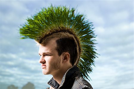 simsearch:640-02779202,k - man with a grass mohawk Stock Photo - Premium Royalty-Free, Code: 640-02779197