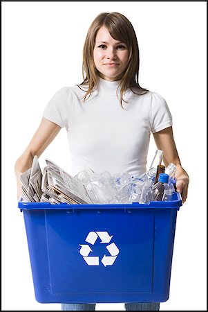 recycling women - woman with a recycling bin Stock Photo - Premium Royalty-Free, Code: 640-02779500