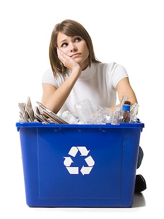 woman with a recycling bin Foto de stock - Sin royalties Premium, Código: 640-02779503