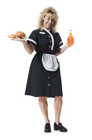 person and cut out and waiter - Waitress holding hamburger platter and orange soda Stock Photo - Premium Royalty-Free, Code: 640-02770270