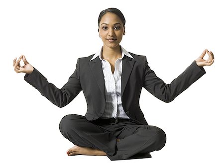 simsearch:640-03260345,k - Femme d'affaires assis les jambes faisant du yoga Photographie de stock - Premium Libres de Droits, Code: 640-02773266