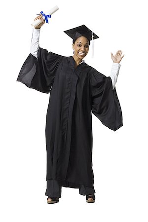 Woman in graduation gown and Blank Sign with diploma excited Foto de stock - Sin royalties Premium, Código: 640-02773267