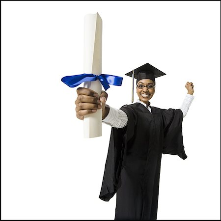 simsearch:640-02773272,k - Woman in graduation gown and Blank Sign with diploma excited Foto de stock - Sin royalties Premium, Código: 640-02773270
