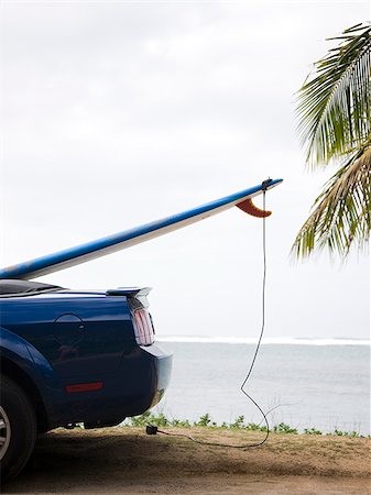 surfboard in the sticking out of a convertible Stock Photo - Premium Royalty-Free, Code: 640-02947717