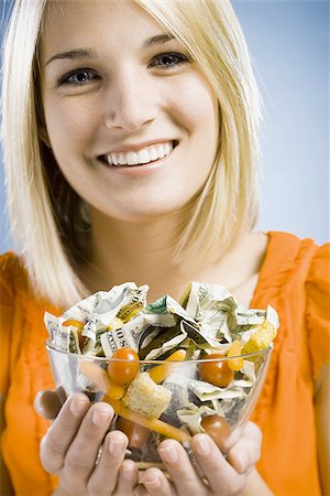 simsearch:640-02949943,k - woman eating a salad made of money Stock Photo - Premium Royalty-Free, Code: 640-02947866