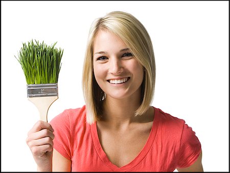 pincel - woman with a paint brush made of grass Foto de stock - Sin royalties Premium, Código: 640-02948316