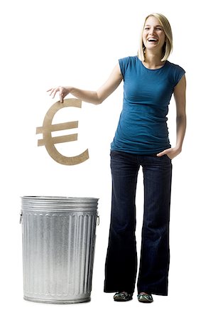 simsearch:640-02948353,k - woman throwing euro symbol in the trash Foto de stock - Royalty Free Premium, Número: 640-02948357