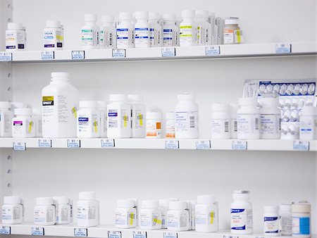 drug store not people - bottles on the shelves at a pharmacy Stock Photo - Premium Royalty-Free, Code: 640-02948476