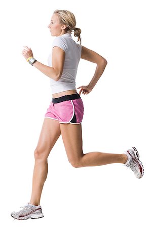 full body series of woman white background - woman in pink running shorts Stock Photo - Premium Royalty-Free, Code: 640-02950338