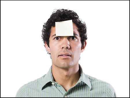 simsearch:640-02951546,k - man with a post it note on his forehead Stock Photo - Premium Royalty-Free, Code: 640-02951529