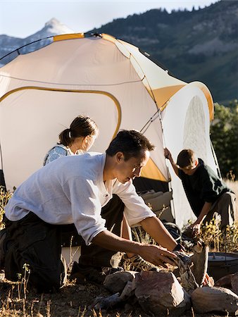 dad camping with his kids Stock Photo - Premium Royalty-Free, Code: 640-02952960