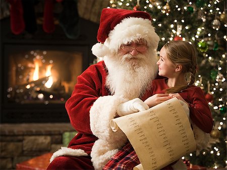 simsearch:640-02953174,k - Weihnachtsmann mit einem kleinen Mädchen auf dem schoss Stockbilder - Premium RF Lizenzfrei, Bildnummer: 640-02953368