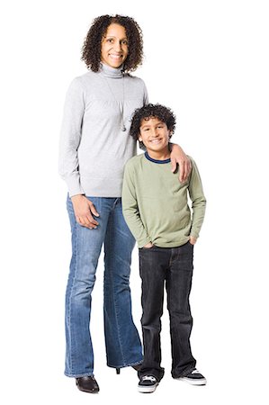 full body series of woman white background - Studio portrait of boy (8-9) with mother Stock Photo - Premium Royalty-Free, Code: 640-03256427