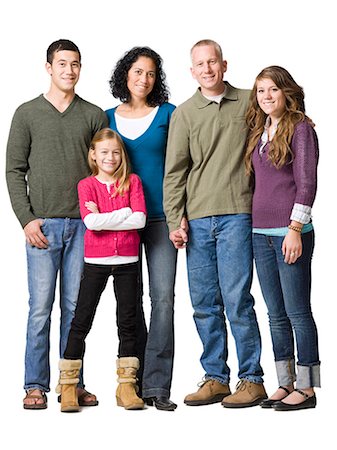 retrato da família - Portrait of multi ethnic group of people including girl (8-9) and teenage girl (16-17), studio shot Foto de stock - Royalty Free Premium, Número: 640-03257295