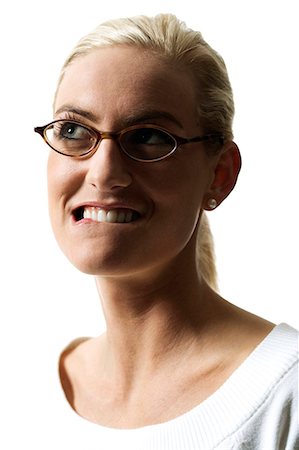 simsearch:640-03264381,k - Woman wearing glasses looking up Stock Photo - Premium Royalty-Free, Code: 640-03264274