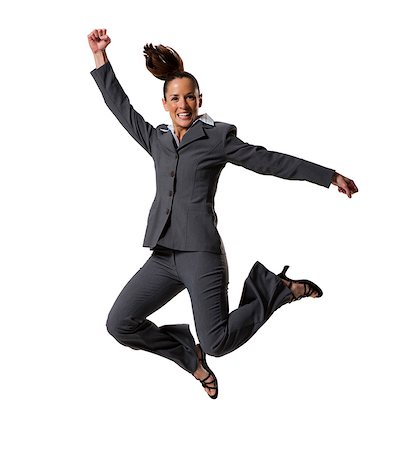 escalando los niveles empresariales - Businesswoman jumping with arms raised Foto de stock - Sin royalties Premium, Código: 640-03264496