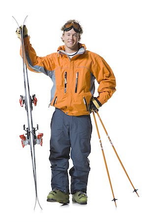 deporte de invierno - Male skier in orange ski jacket Foto de stock - Sin royalties Premium, Código: 640-03265116