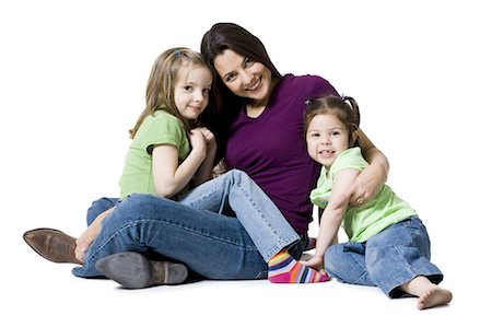 people sitting cutout white background - Mother posing with young daughters Stock Photo - Premium Royalty-Free, Code: 640-03265314