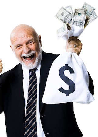 dollar sign - Portrait of businessman holding money bag Foto de stock - Sin royalties Premium, Código: 640-03260966