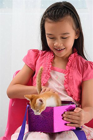 people playing with cats - Young girl with kitten on her lap Stock Photo - Premium Royalty-Free, Code: 656-01767124