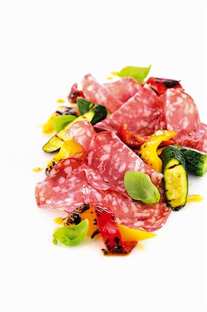 sausage salami - Brianza salami with zucchini, peppers and basil Stock Photo - Premium Royalty-Free, Code: 659-06154441