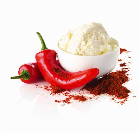 simsearch:659-07598604,k - Cottage cheese, red chili peppers and chili powder Stock Photo - Premium Royalty-Free, Code: 659-06154529