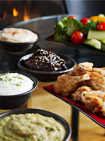 simsearch:659-06903777,k - Chicken wings with various dips Stock Photo - Premium Royalty-Free, Code: 659-06154797