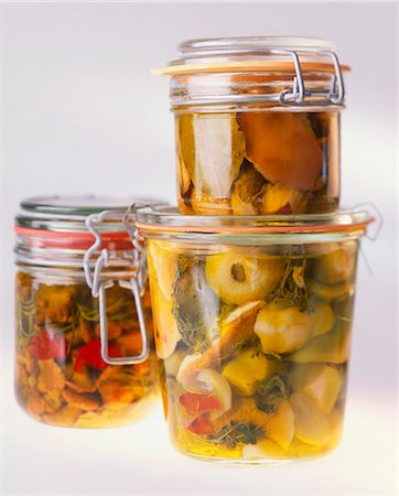 preserved - Pickled vegetables in three jars Stock Photo - Premium Royalty-Free, Code: 659-06155278