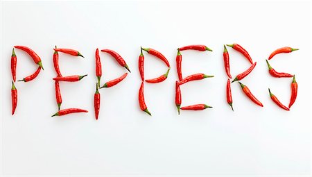 simsearch:659-07028667,k - The word 'PEPPERS' written in red chillies Stock Photo - Premium Royalty-Free, Code: 659-06155315