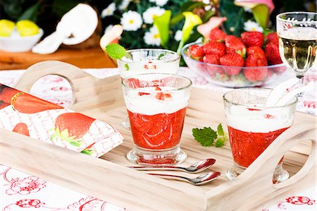 fruit dessert - Strawberry cream with coconut on a tray Stock Photo - Premium Royalty-Free, Code: 659-06155924