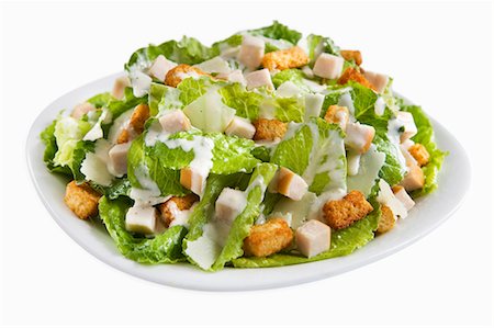 Salat mit Römersalat, Schinken und Croutons; Cremigen Dressing Stockbilder - Premium RF Lizenzfrei, Bildnummer: 659-06156022