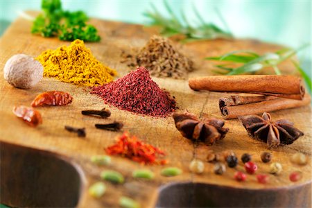 spice still life - Various spices on a wooden board Stock Photo - Premium Royalty-Free, Code: 659-06151622