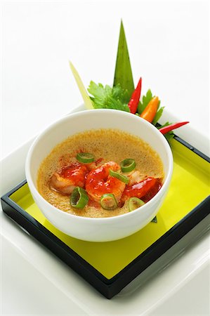 recipes for weight loss - Steamed egg with spicy Szechaun prawns (Asia) Stock Photo - Premium Royalty-Free, Code: 659-06152583