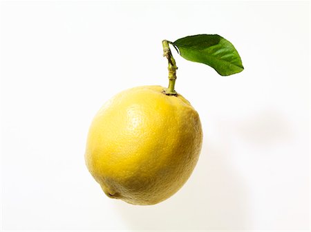 A lemon with a leaf and a stalk Stock Photo - Premium Royalty-Free, Code: 659-06152648